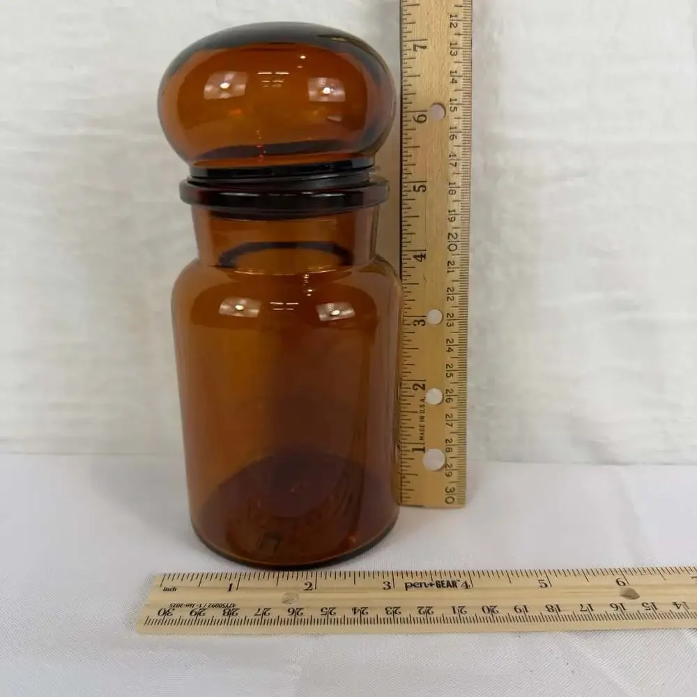 Vintage Brown Apothecary Glass Jar Bubble Lid Canister 7 1/4
